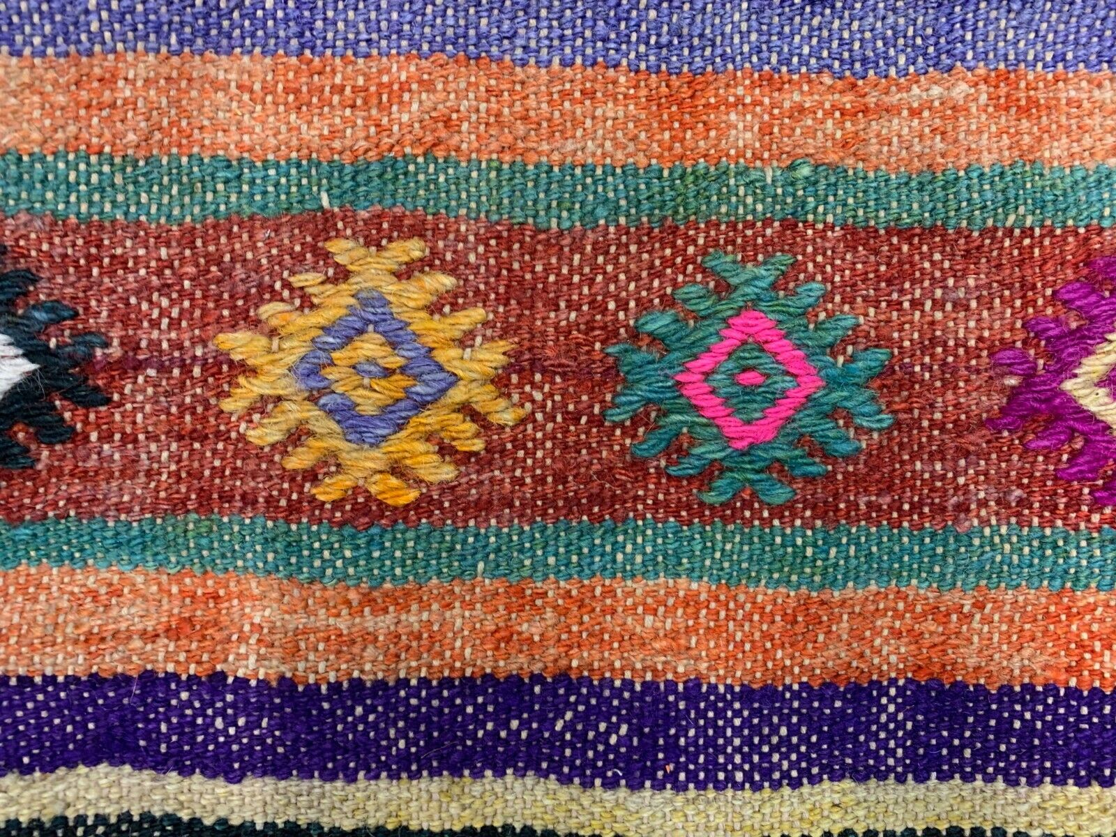 Colourful Vintage Turkish Kilim 318x138 cm Kelim Rug Wool Red Green Black Large kilimshop.myshopify.com