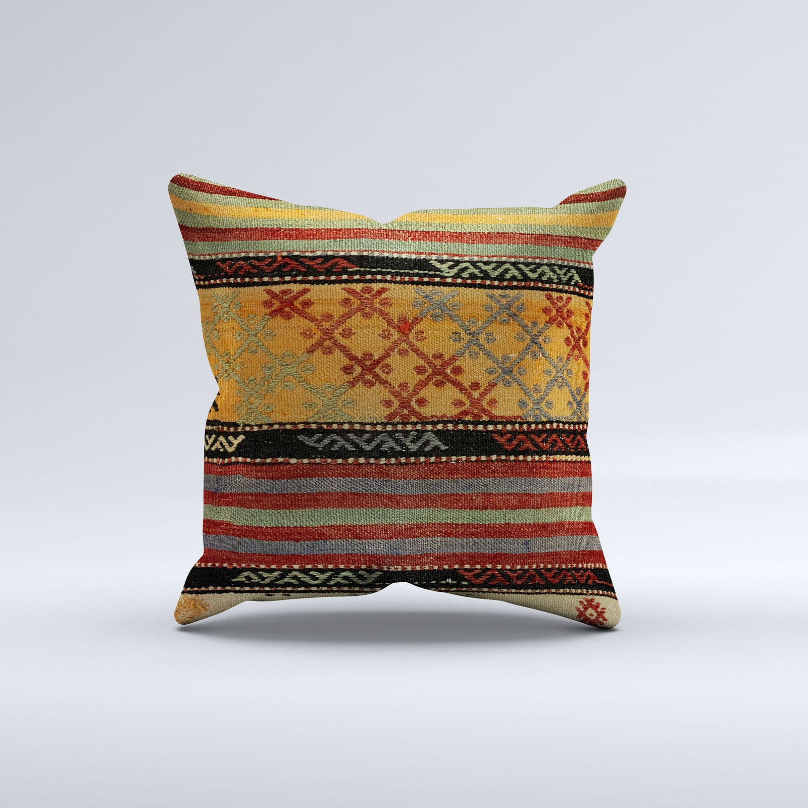 Vintage Turkish Kilim Cushion Cover 60x60 cm Square Wool Kelim Pillowcase 66447