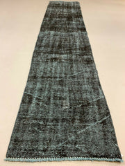Distressed Turkish Narrow Runner 295x65 cm wool Vintage rug, Overdyed Black kilimshop.myshopify.com