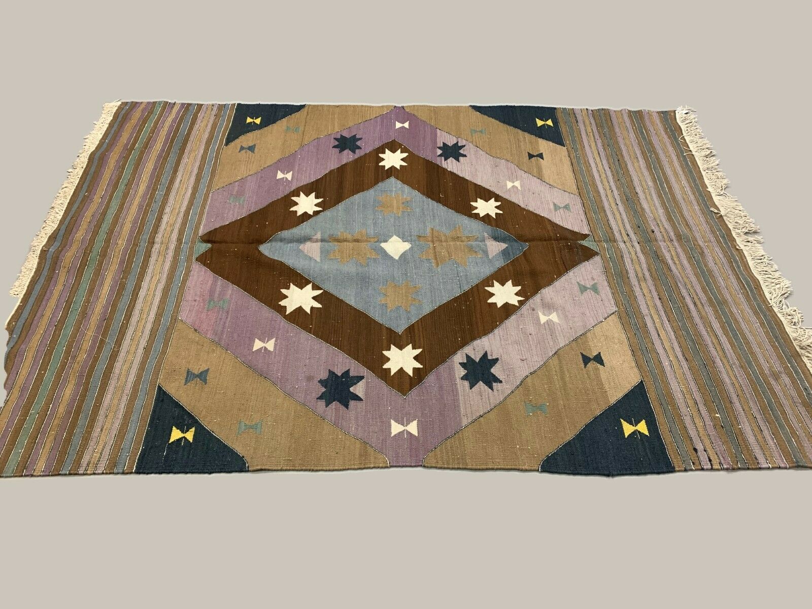 Vintage Turkish Kilim  242x174 cm Kelim Rug, Wool, Large Brown, Beige, Purple kilimshop.myshopify.com