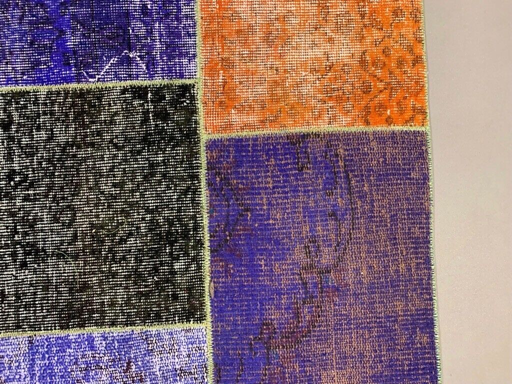 Distressed Vintage Turkish Patchwork Rug 221x150 cm Wool Medium
