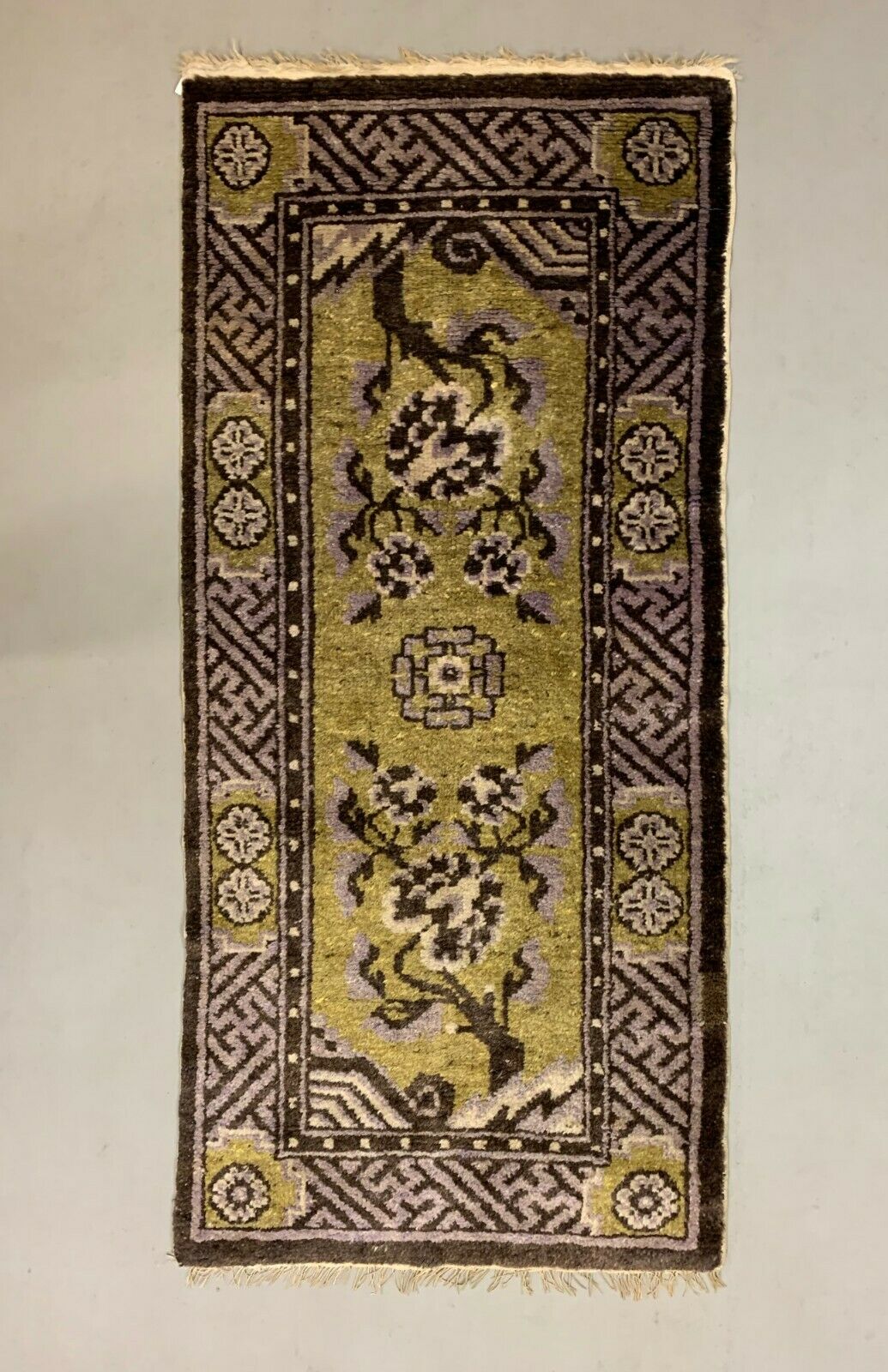 Antique Chinese Pao Tao Rug 145x68 cm, Wool, Gold and Brown kilimshop.myshopify.com