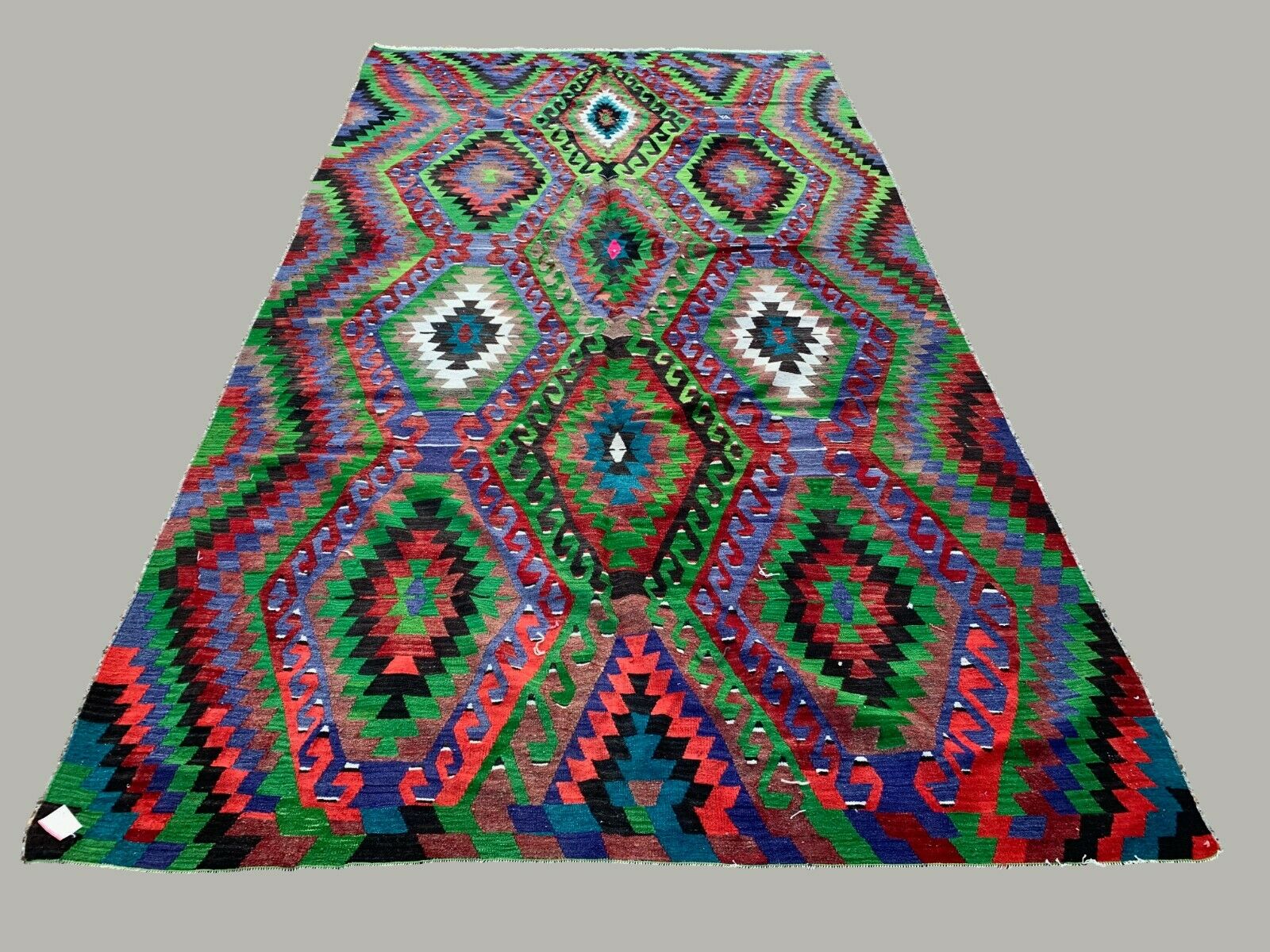 Vintage Turkish Kilim 340x183 cm wool kelim rug Large Purple, Green, Black, Blue