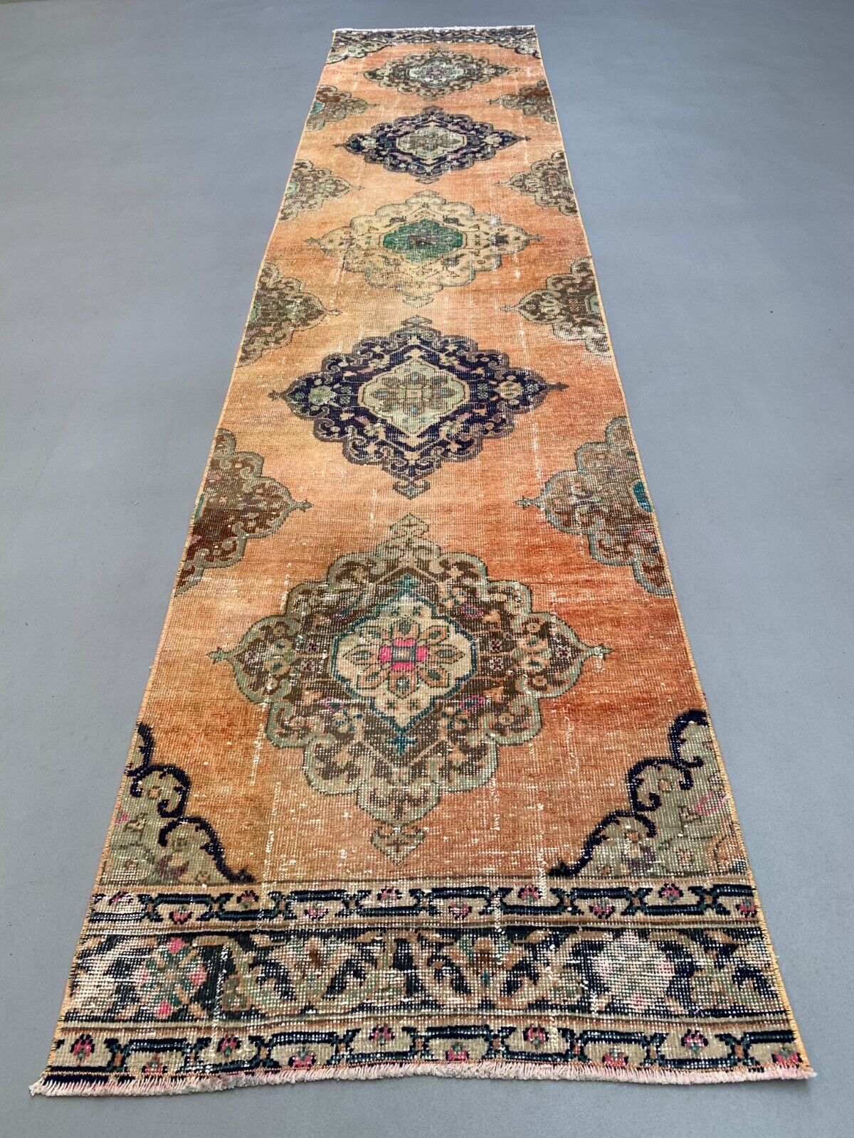 Distressed Turkish Runner 375x80 cm wool Vintage Tribal Rug