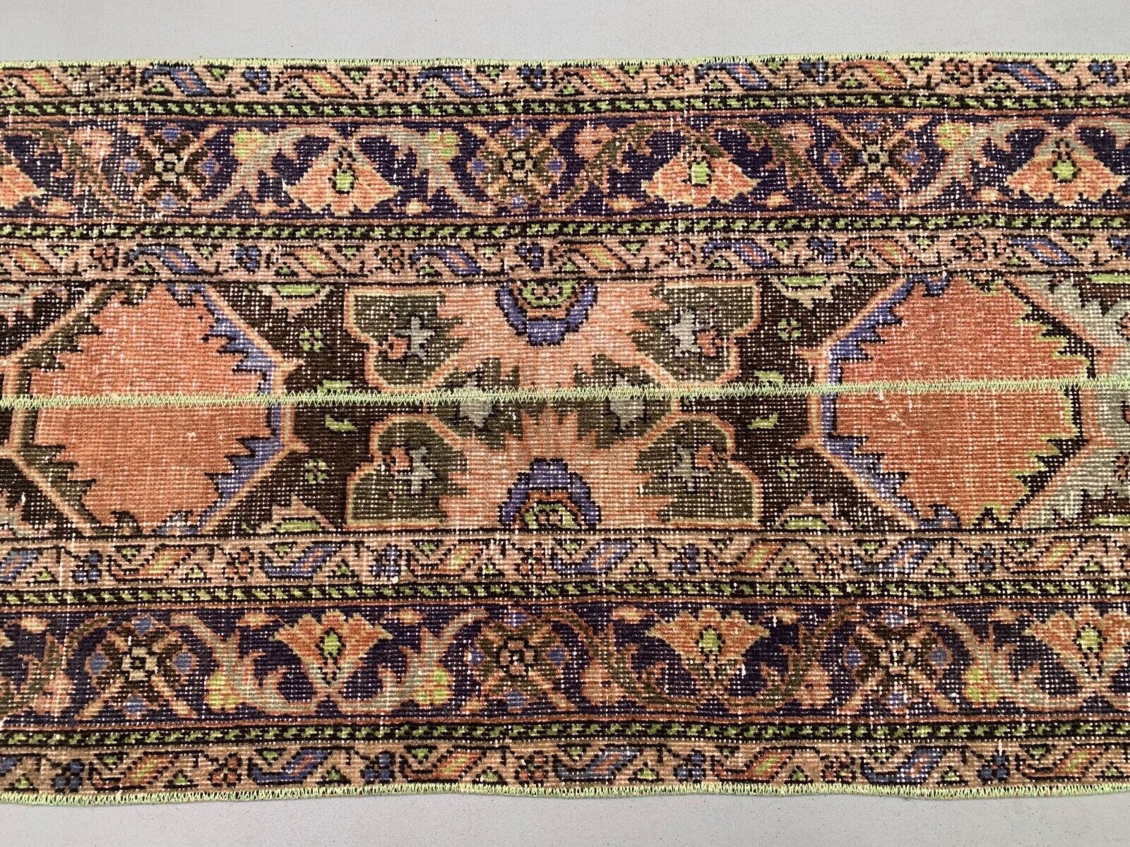 Distressed Turkish Narrow Runner 383x66 cm wool Vintage Tribal Rug