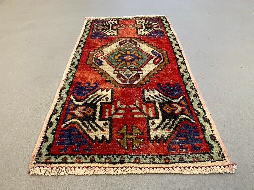 Small Vintage Turkish Rug 99x50 cm, Short Runner, Tribal, Shabby, Mini Carpet