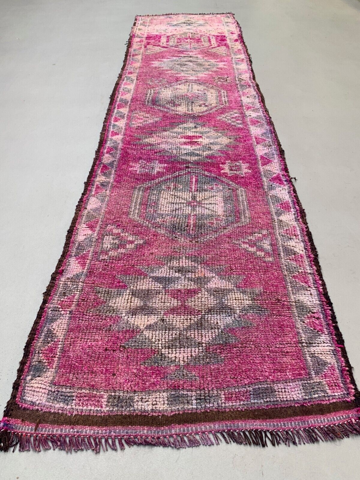 Vintage Turkish  Tribal Runner 355x90 cm veg dye wool rug tribal, handmade
