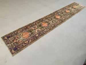 Distressed Turkish Narrow Runner 383x66 cm wool Vintage Tribal Rug