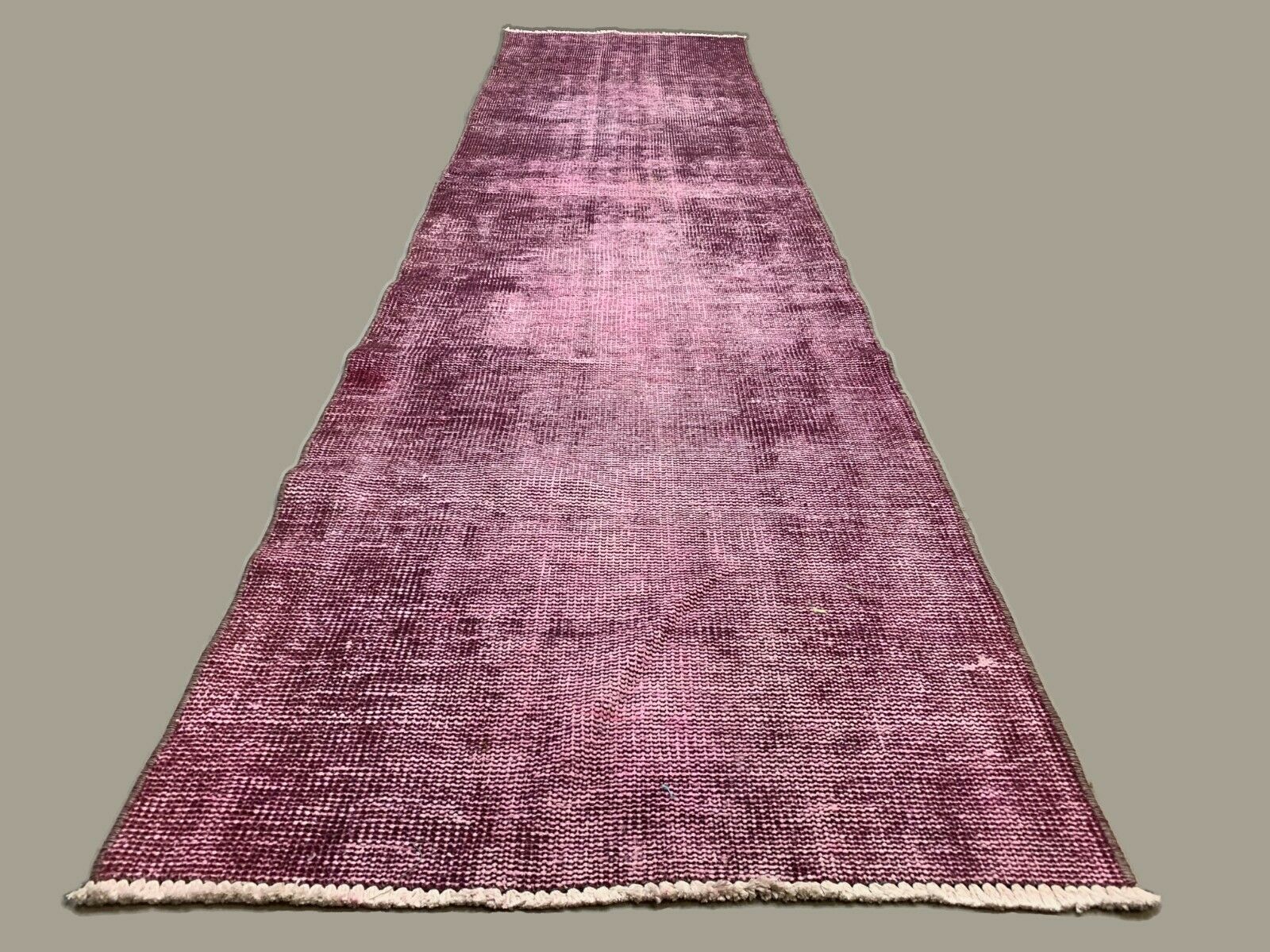 Distressed Turkish Narrow Runner 295x71 cm wool Vintage rug, Overdyed Purple kilimshop.myshopify.com