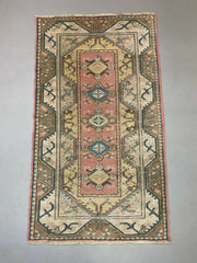 Old Turkish Milas Rug 212x122 cm old vintage carpet Ushak Region Pink Beige Blue
