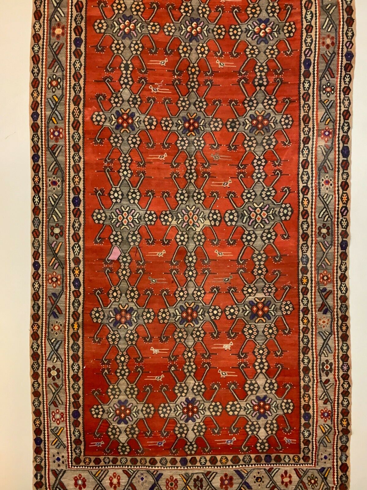 Vintage Turkish Kilim 375x214 cm Kelim Wool Rug Large Red, Black kilimshop.myshopify.com