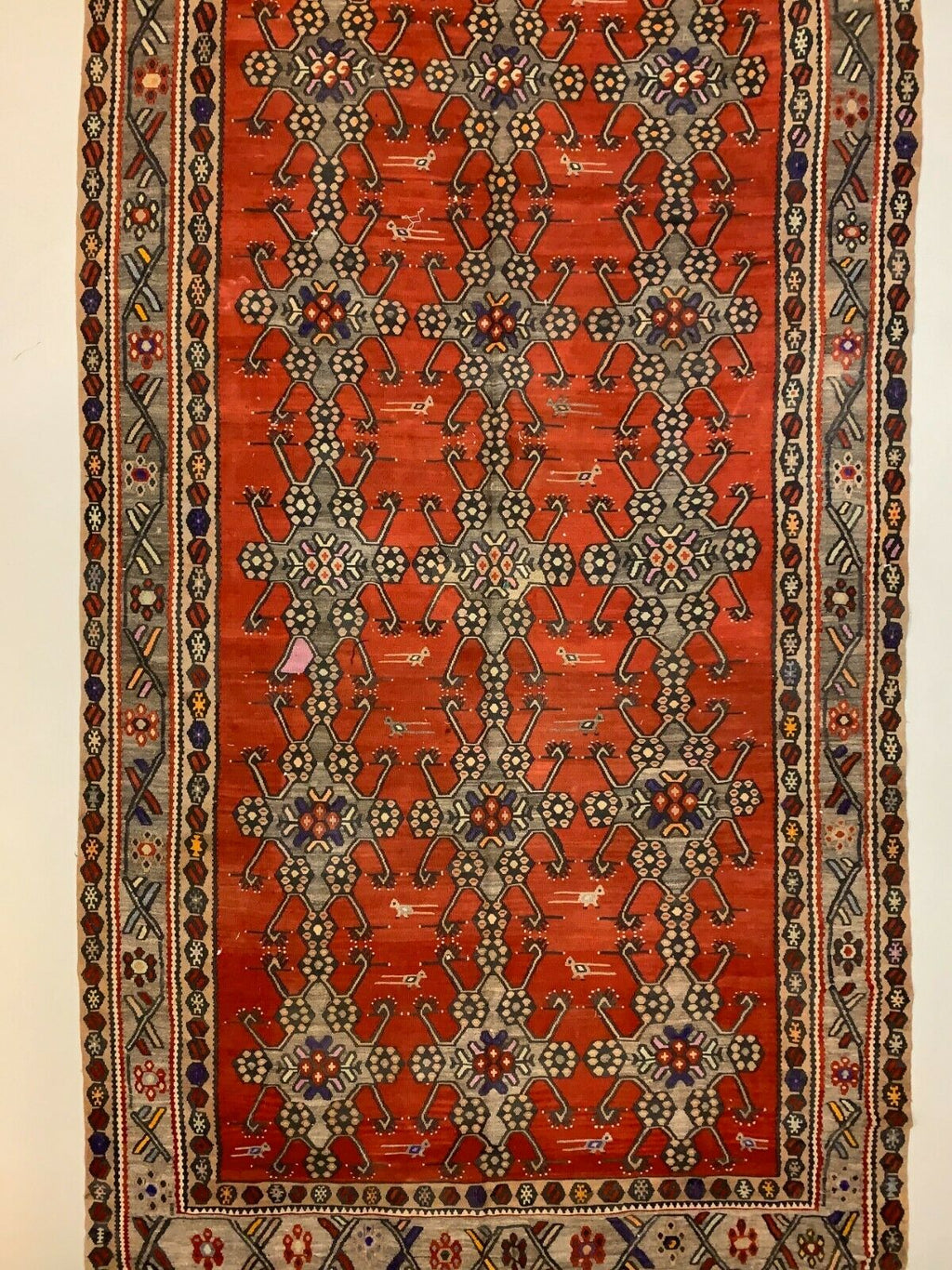 Vintage Turkish Kilim 375x214 cm Kelim Wool Rug Large Red, Black kilimshop.myshopify.com