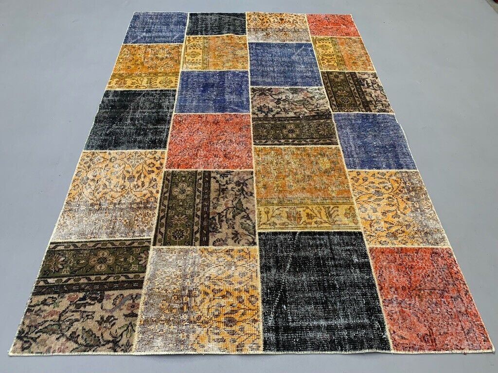 Distressed Vintage Turkish Patchwork Rug 250x167 cm Wool Large