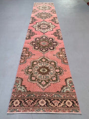 Distressed Turkish Runner 406x81 cm wool Vintage Tribal Rug