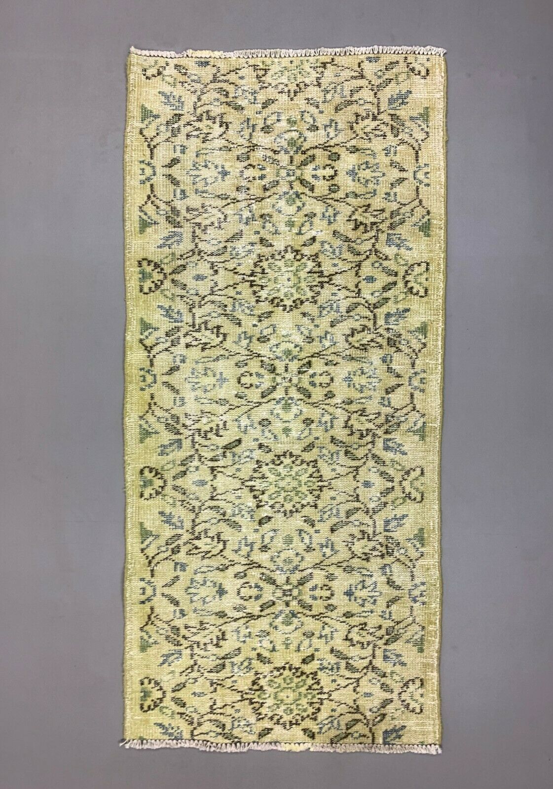 Distressed Turkish Runner 157x72 cm Vintage rug, Overdyed Yellow, Black Small kilimshop.myshopify.com