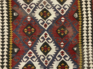 Small Vintage Turkish Kilim 98x63 cm Wool Kelim Rug Red Blue Black