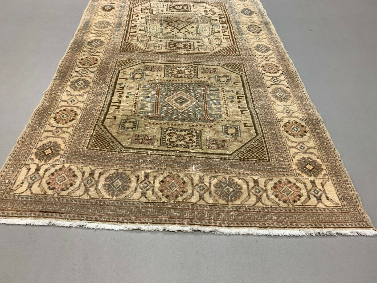 Distressed Turkish Rug 197x90 cm wool Vintage shabby Chic Tribal Blue, Beige kilimshop.myshopify.com
