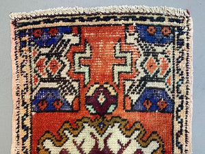 Small Vintage Turkish Rug 84x45 cm, Short Runner, Tribal, Shabby, Mini Carpet