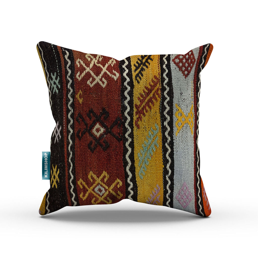 Vintage Kilim Cushion Cover 60x60 cm Square Wool Kelim Pillow Moroccan Decor