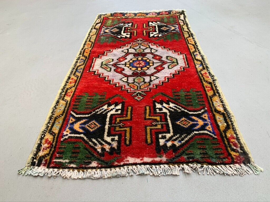 Small Vintage Turkish Rug 103x52 cm, Short Runner, Tribal, Shabby, Mini Carpet