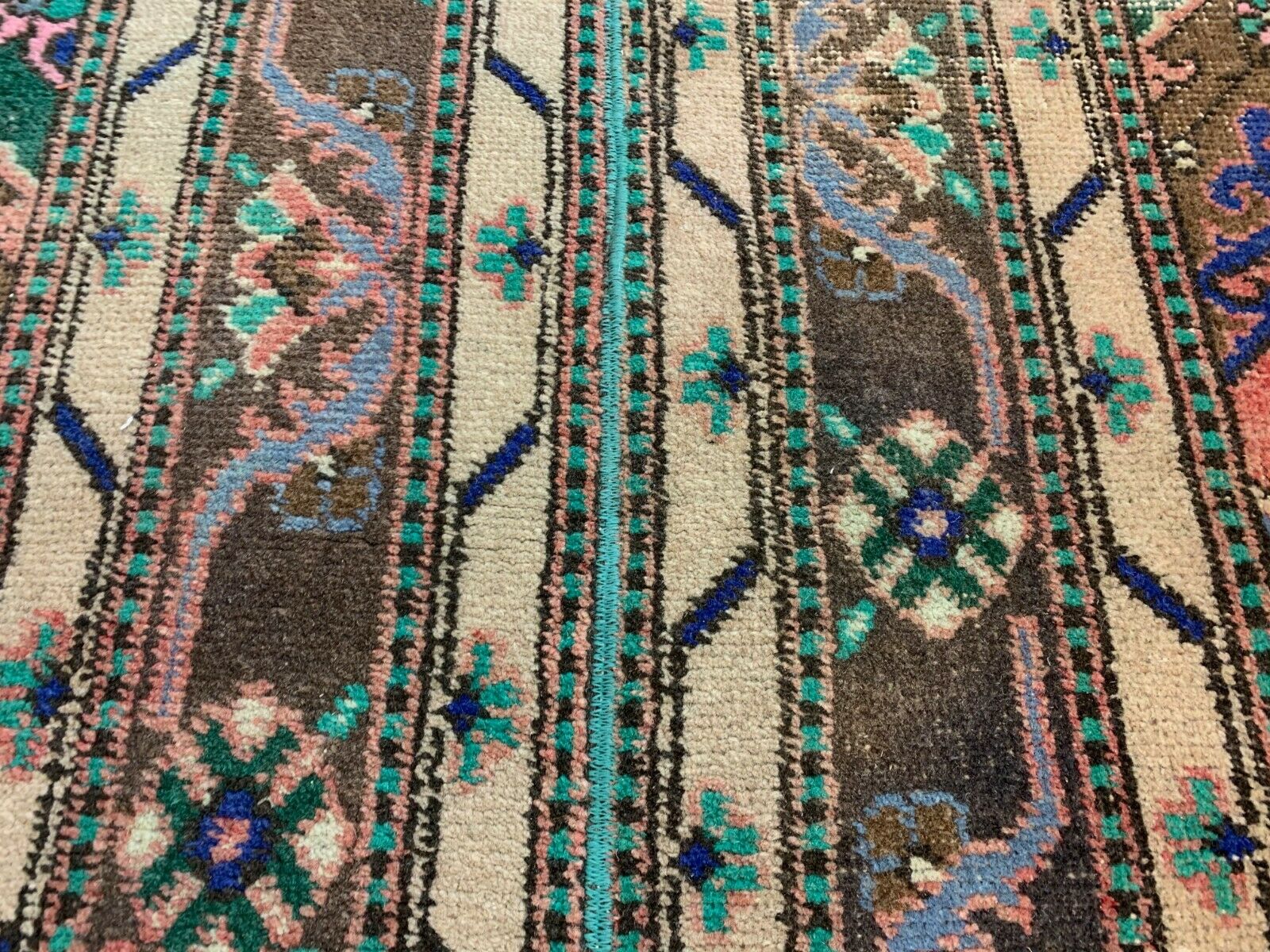 Distressed Turkish Rug 110x74 cm Vintage Shabby, Runner, Green, Brown Small kilimshop.myshopify.com