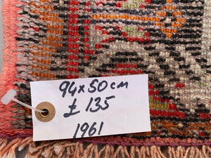 Small Vintage Turkish Rug 94x50 cm, Short Runner, Tribal, Shabby Chic