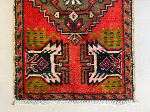 Small Vintage Turkish Rug 101x47 cm, Short Runner, Tribal, Shabby, Mini Carpet