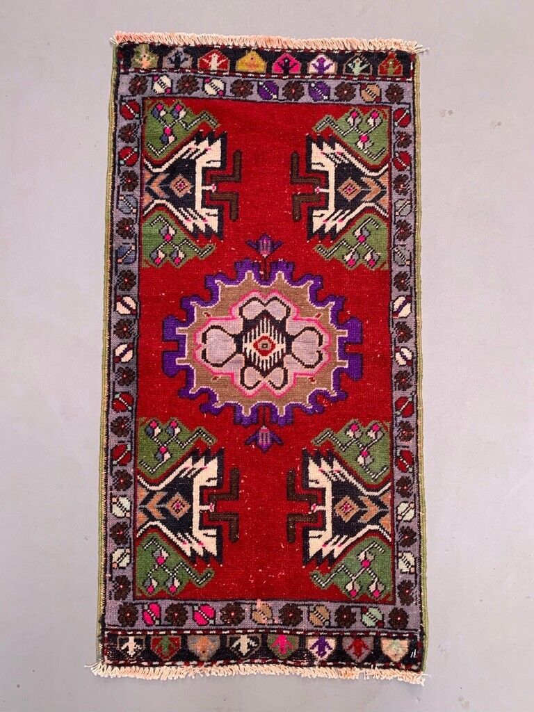 Small Vintage Turkish Rug 110x55 cm, Short Runner, Tribal, Shabby Chic