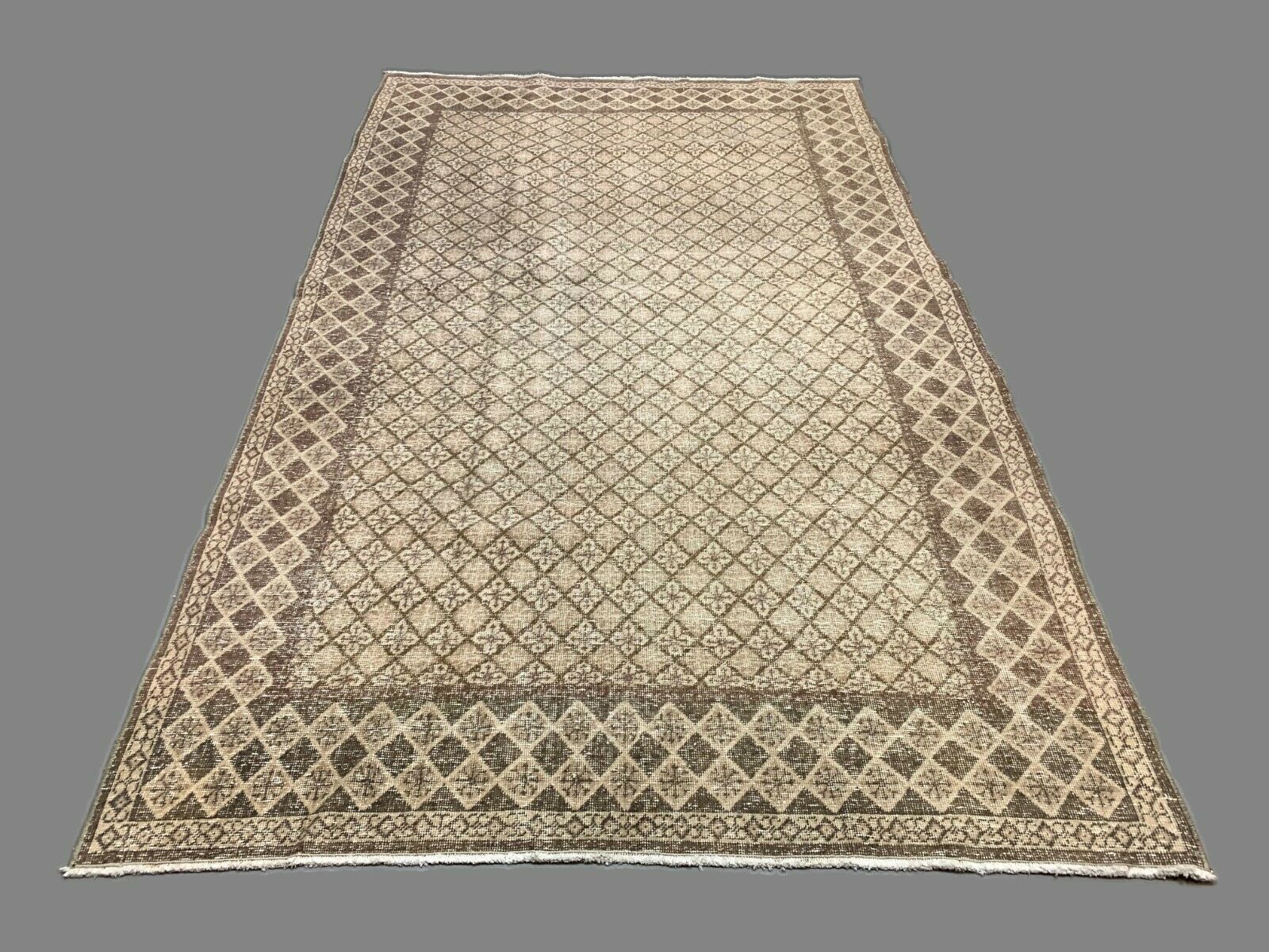 Distressed Turkish Rug 225x137 cm wool Vintage shabby Tribal Brown, Beige kilimshop.myshopify.com