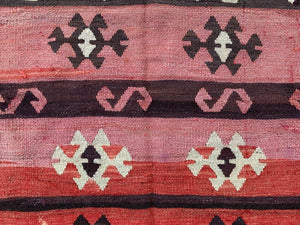 Vintage Turkish Kilim 350x160 cm Tribal Kelim Rug Large Pink, Blue, Beige, Black