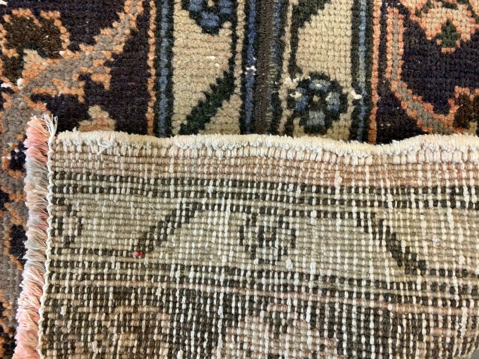 Distressed Turkish Narrow Runner 368x50 cm wool Vintage Tribal Rug Pink Black kilimshop.myshopify.com