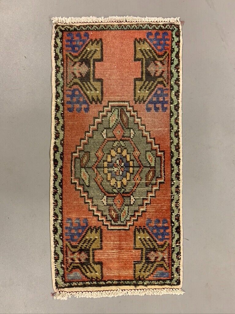 Small Vintage Turkish Rug 102x48 cm, Short Runner, Tribal, Shabby, Mini Carpet