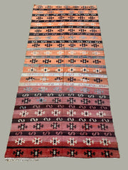 Vintage Turkish Kilim 350x160 cm Tribal Kelim Rug Large Pink, Blue, Beige, Black