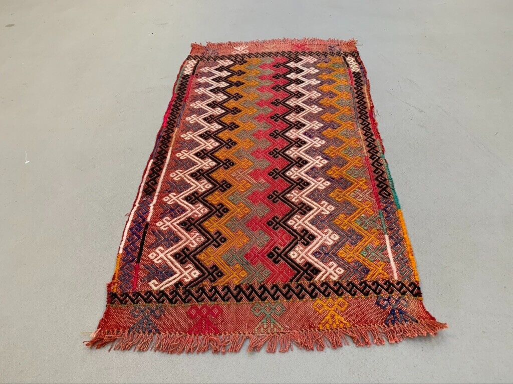 Vintage Turkish Mini Kilim 91x47 cm Wool Small Kelim Runner, shabby Chic