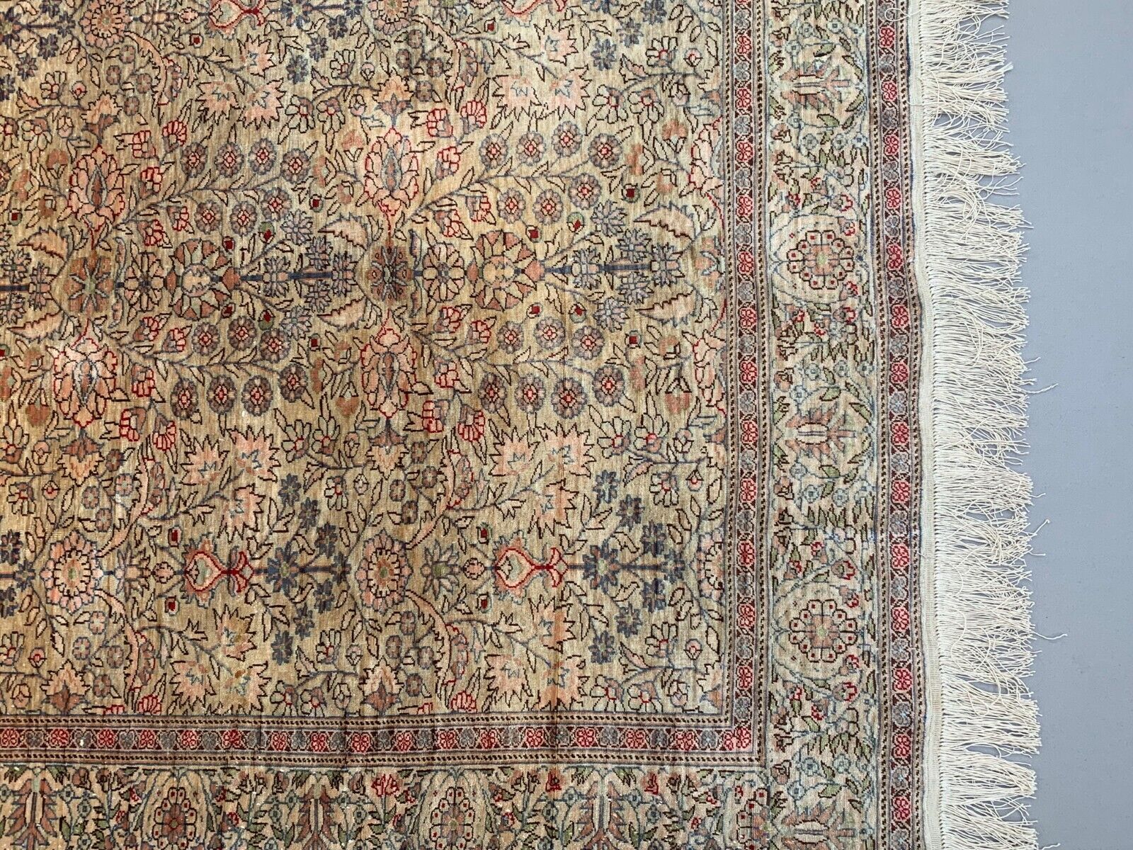 Vintage Turkish Silk Rug, 180x116 cm, Kayseri, Pink Blue Green, Handmade