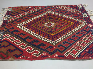 Vintage Turkish Kilim 190x145 cm Tribal Kelim Rug, Black, Red, Beige, Medium