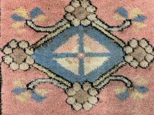 Old Turkish Milas Rug 212x122 cm old vintage carpet Ushak Region Pink Beige Blue