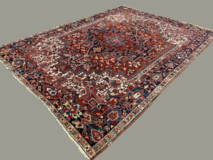 Antique Heriz Rug 353x263 cm Wool Oriental Hand Made Carpet Red, Brown, Blue