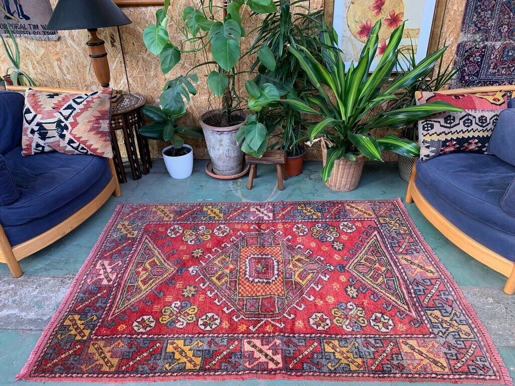 Vintage Western Turkish Rug Oriental 180x117 cm Tribal Medium Carpet, Red