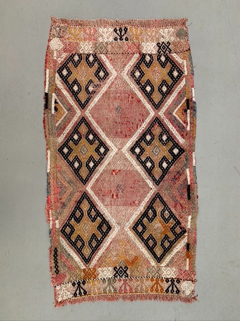 Vintage Turkish Mini Kilim 98x53 cm Wool Small Kelim Runner, shabby Chic