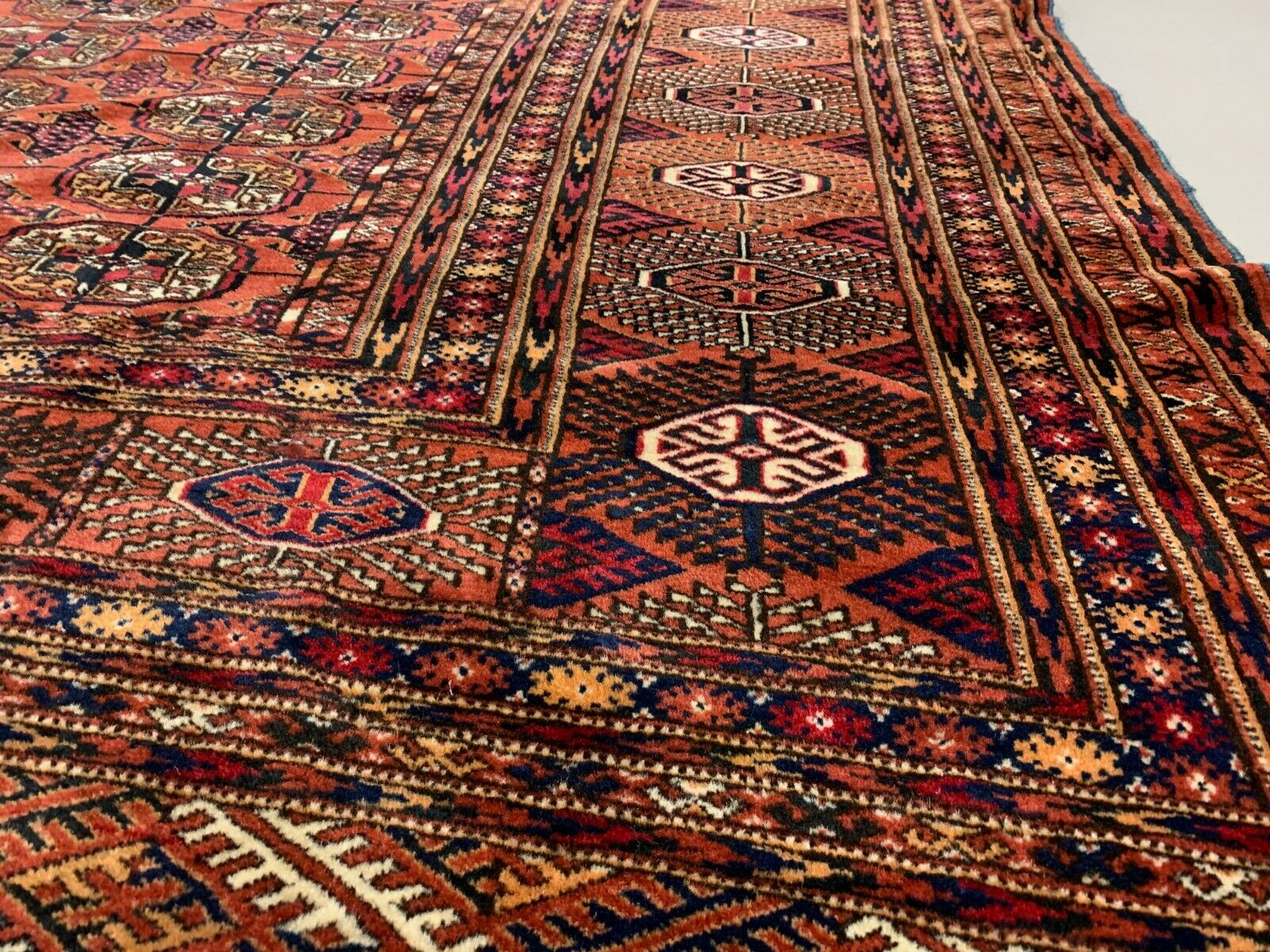 Antique Turkmen Tekke Main Carpet, 290x240 cm Turkoman Bokhara Red Black Beige kilimshop.myshopify.com