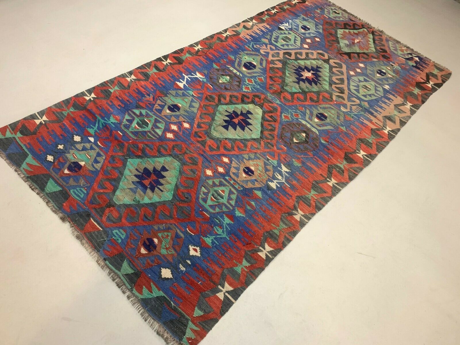 Vintage Turkish Kilim Kelim Rug 258x134 cm shabby chic wool, country home, boho kilimshop.myshopify.com