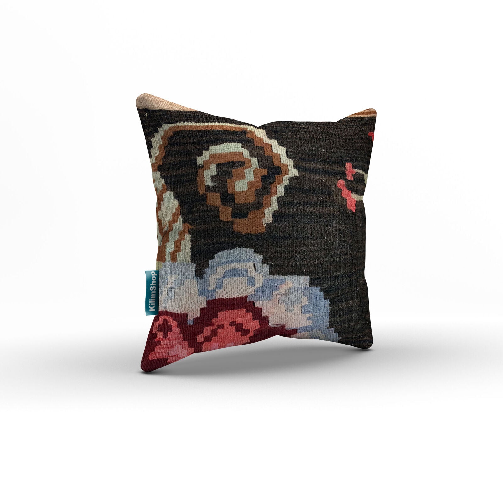 Turkish Kilim Cushion Cover 40x40 cm Square Wool Kelim Pillow Moroccan 40800