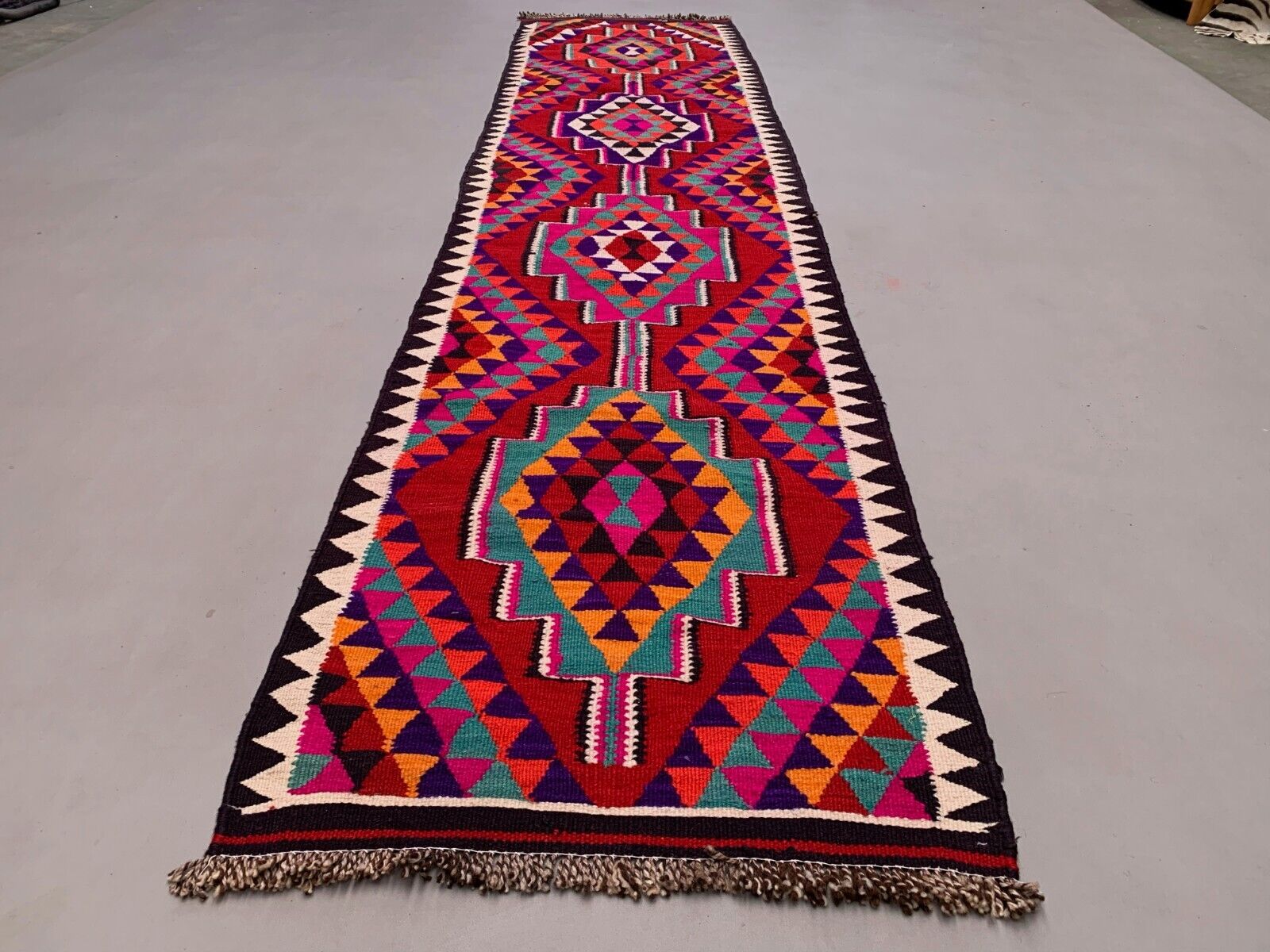 Old Turkish Kilim Runner 367x86 cm, Vintage Kelim Rug, Long and Narrow