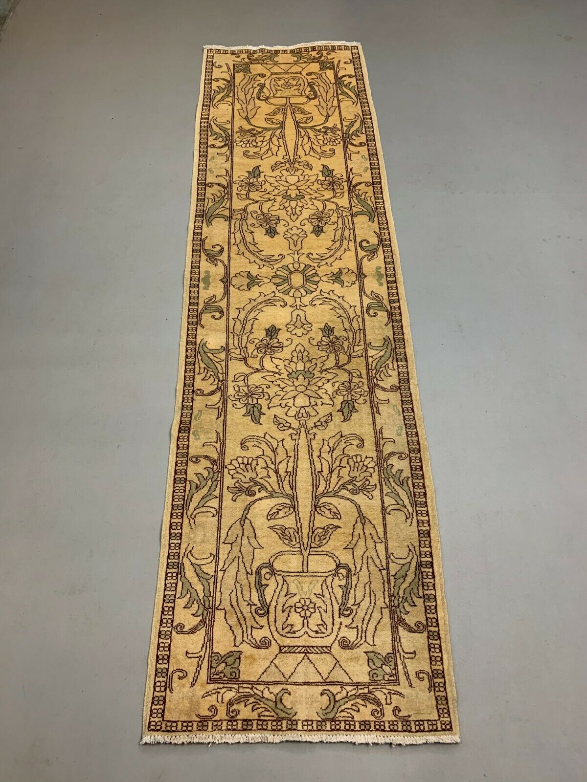 Long Ziegler Runner 313x86 cm, Afghan Chobi Rug, Red Green Beige