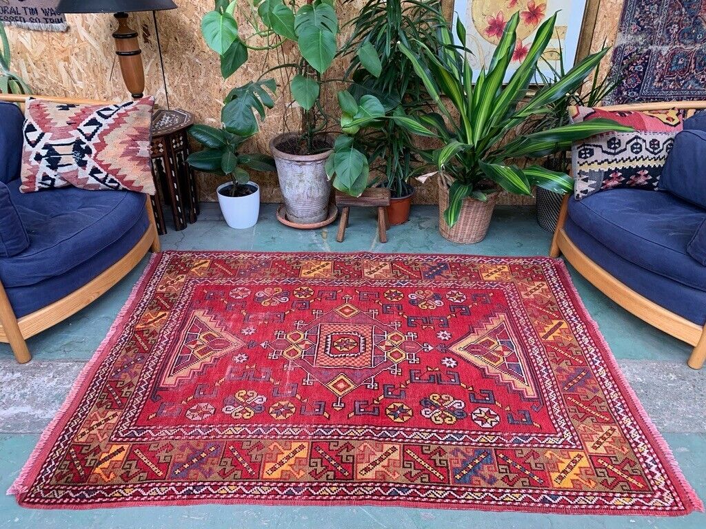 Vintage Western Turkish Rug Oriental 183x128 cm Tribal Medium Carpet,