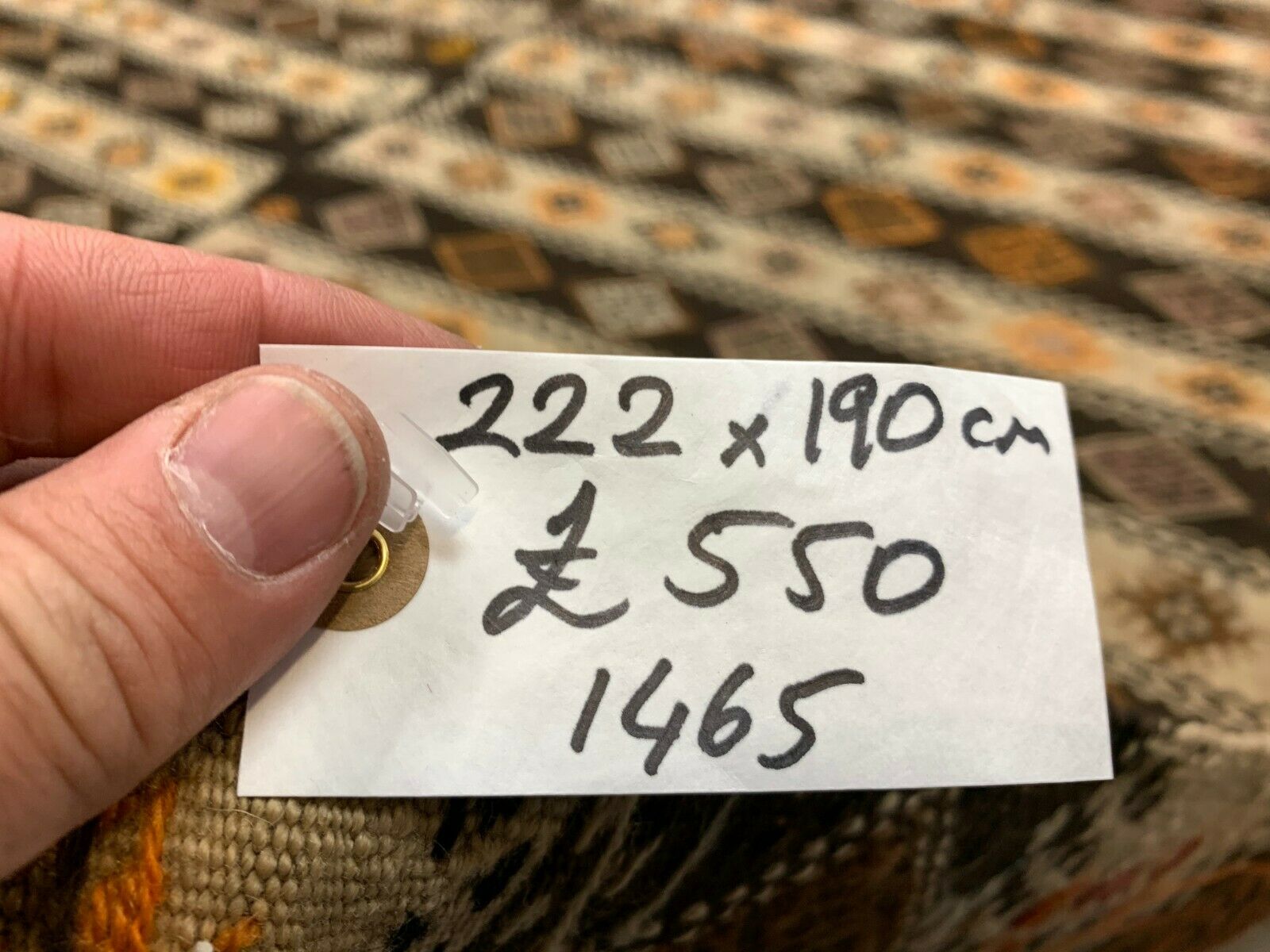 Vintage Turkish Kilim 222x190 cm wool kelim rug Beige, Brown, Black, Large kilimshop.myshopify.com