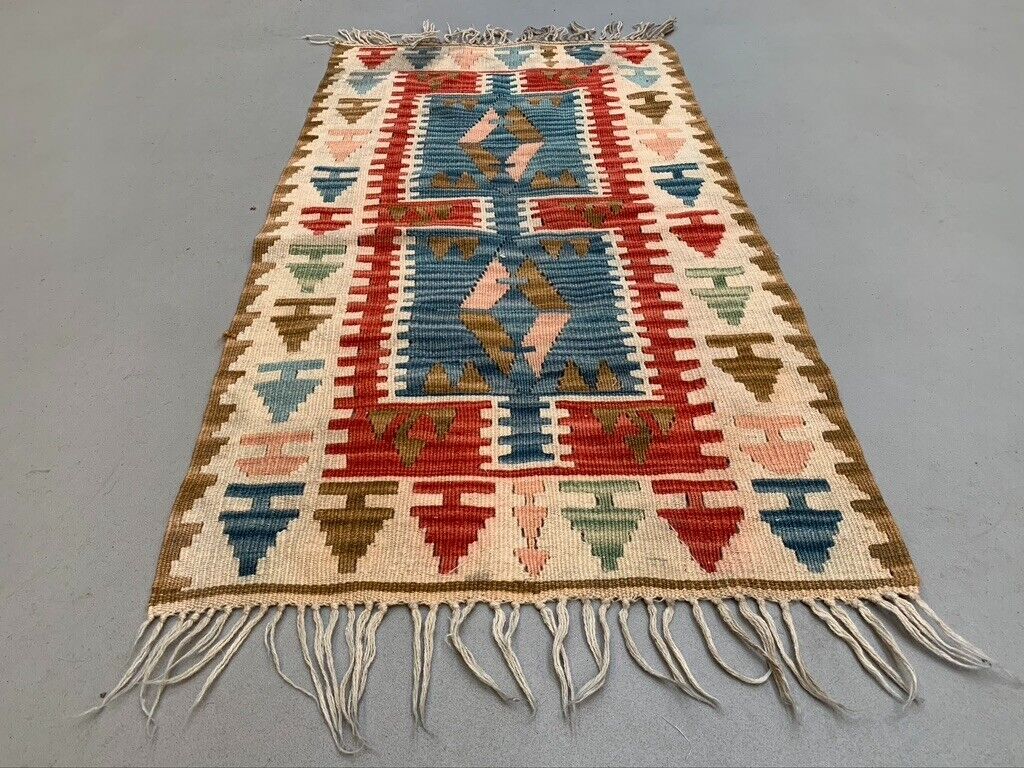 Vintage Turkish Mini Kilim 122x61 cm Wool Small Kelim Runner, shabby Chic