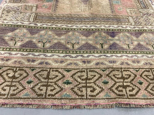 Turkish Rug 266x91 cm wool Vintage shabby Chic Runner Green, Beige