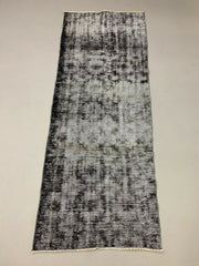 Distressed Turkish Runner 280x98 cm wool Vintage rug, Overdyed Black kilimshop.myshopify.com